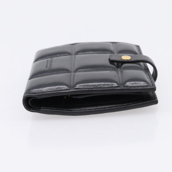 Bottega Veneta Padded Compact Wallet Leather Black Gold Tone Auth 207496M