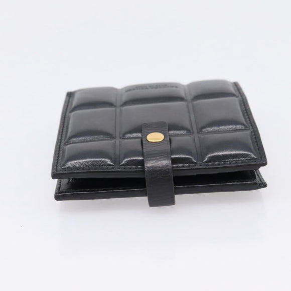 Bottega Veneta Padded Compact Wallet Leather Black Gold Tone Auth 207496M