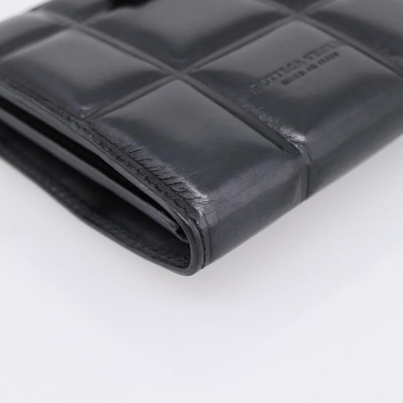 Bottega Veneta Padded Compact Wallet Leather Black Gold Tone Auth 207496M
