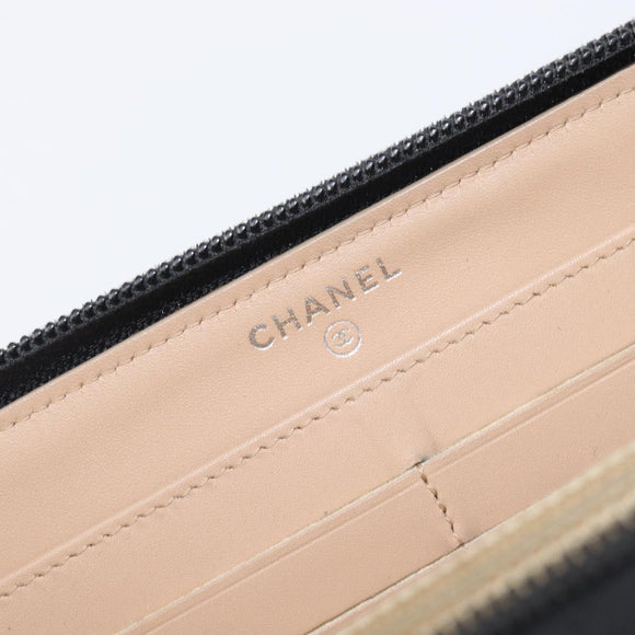 CHANEL Long Wallet Caviar Skin Black Silver CC Auth 207498V