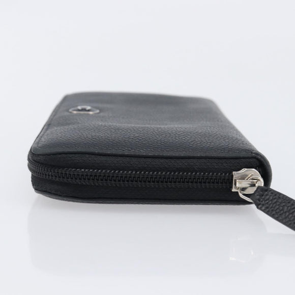 CHANEL Long Wallet Caviar Skin Black Silver CC Auth 207498V