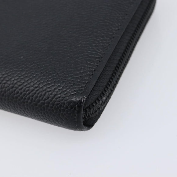 CHANEL Long Wallet Caviar Skin Black Silver CC Auth 207498V