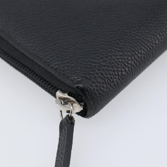 CHANEL Long Wallet Caviar Skin Black Silver CC Auth 207498V