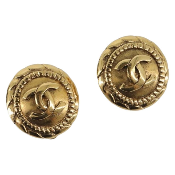 CHANEL COCO Mark Earring Metal Gold CC Auth 207500V