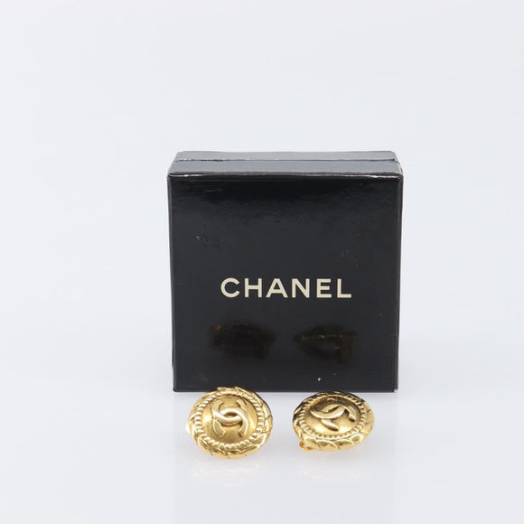 CHANEL COCO Mark Earring Metal Gold CC Auth 207500V