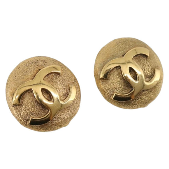 CHANEL COCO Mark Earring Metal Gold Tone CC Auth 207502V