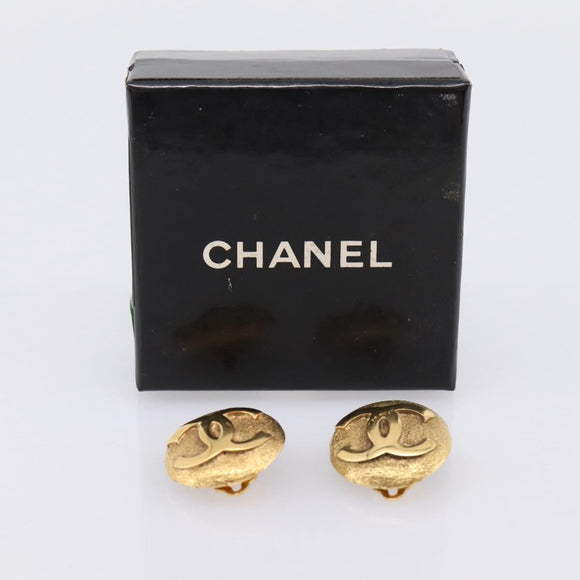 CHANEL COCO Mark Earring Metal Gold Tone CC Auth 207502V