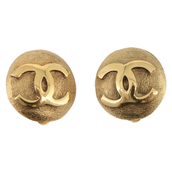 CHANEL COCO Mark Earring Metal Gold Tone CC Auth 207502V