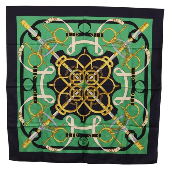 HERMES Carre 90 Scarf ""Eperon d Or"" Silk Navy Auth 207503