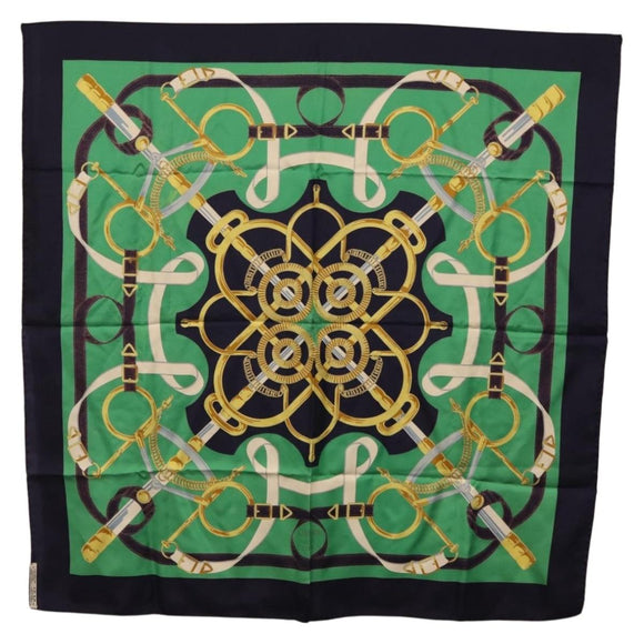 HERMES Carre 90 Scarf ""Eperon d Or"" Silk Navy Auth 207503