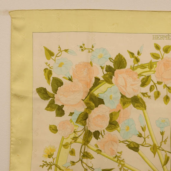 HERMES Carre 90 Scarf ""ROMANTIQUE Foulard Soie Vert Rose blanc"" Auth 207505