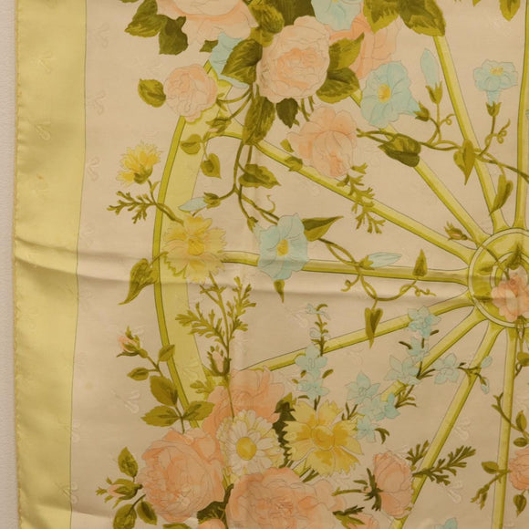 HERMES Carre 90 Scarf ""ROMANTIQUE Foulard Soie Vert Rose blanc"" Auth 207505
