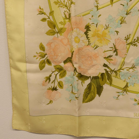 HERMES Carre 90 Scarf ""ROMANTIQUE Foulard Soie Vert Rose blanc"" Auth 207505