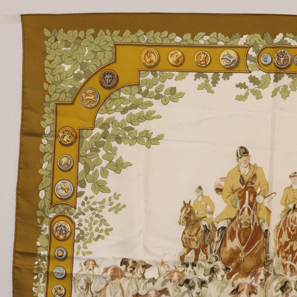 HERMES Carre 90 Scarf ""LES AMAZONES"" Silk Brown Auth 207506