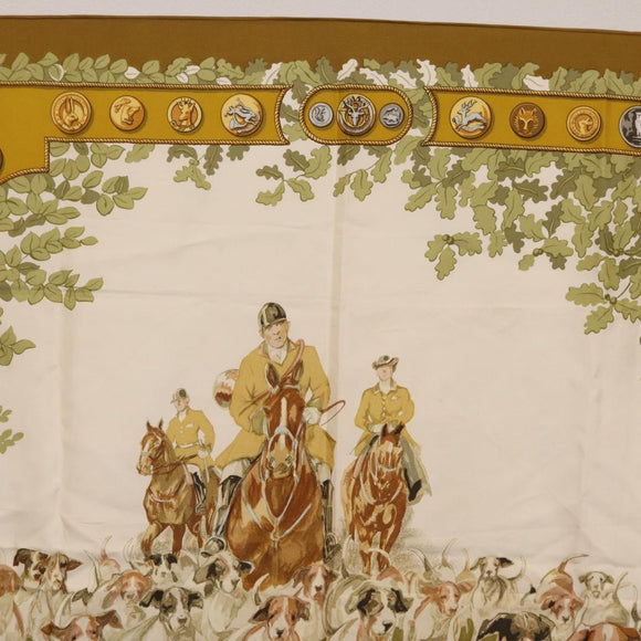 HERMES Carre 90 Scarf ""LES AMAZONES"" Silk Brown Auth 207506