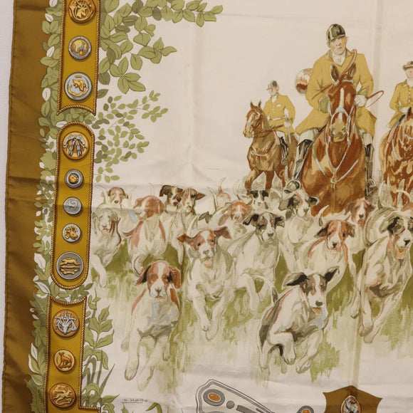 HERMES Carre 90 Scarf ""LES AMAZONES"" Silk Brown Auth 207506