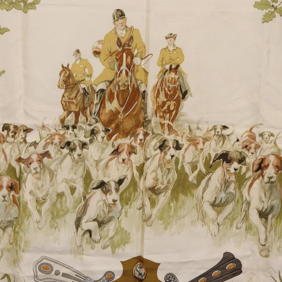 HERMES Carre 90 Scarf ""LES AMAZONES"" Silk Brown Auth 207506