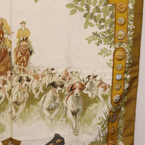 HERMES Carre 90 Scarf ""LES AMAZONES"" Silk Brown Auth 207506
