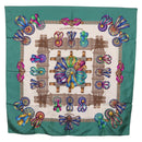 HERMES Carre 90 Scarf ""LES RUBANS DU CHEVALL"" Silk Green Auth 207507-1