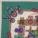 HERMES Carre 90 Scarf ""LES RUBANS DU CHEVALL"" Silk Green Auth 207507-2