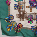 HERMES Carre 90 Scarf ""LES RUBANS DU CHEVALL"" Silk Green Auth 207507-8
