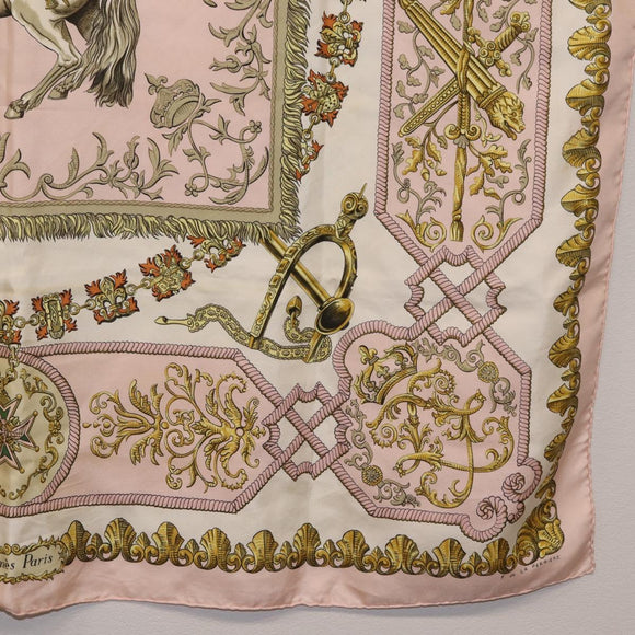 HERMES Carre 90 Scarf ""LVDOVICVS MAGNVS"" Silk Pink Auth 207508