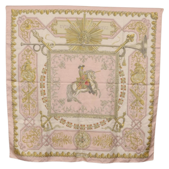 HERMES Carre 90 Scarf ""LVDOVICVS MAGNVS"" Silk Pink Auth 207508