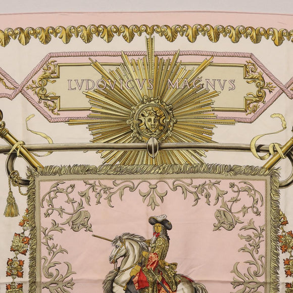 HERMES Carre 90 Scarf ""LVDOVICVS MAGNVS"" Silk Pink Auth 207508