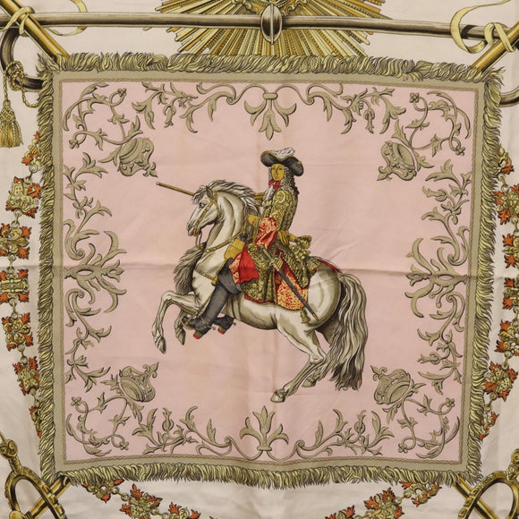 HERMES Carre 90 Scarf ""LVDOVICVS MAGNVS"" Silk Pink Auth 207508