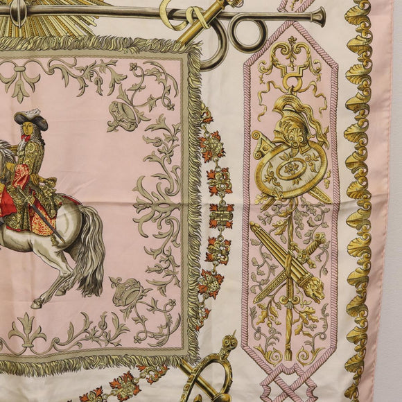 HERMES Carre 90 Scarf ""LVDOVICVS MAGNVS"" Silk Pink Auth 207508