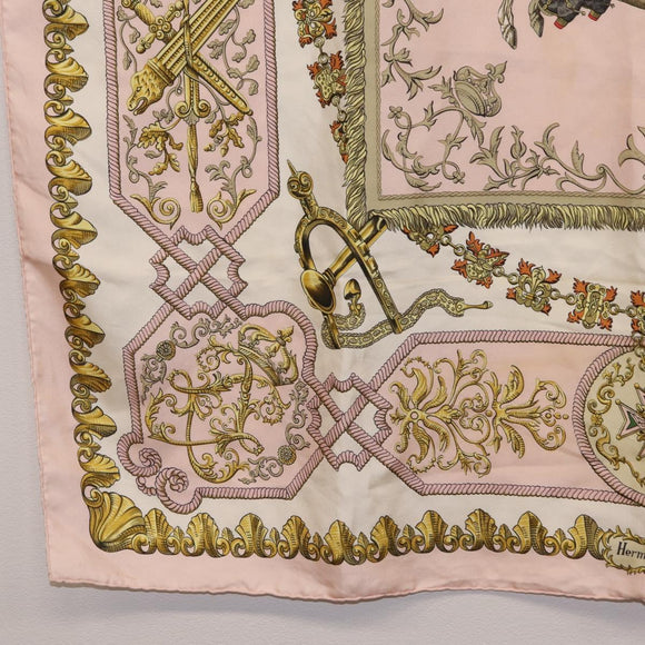 HERMES Carre 90 Scarf ""LVDOVICVS MAGNVS"" Silk Pink Auth 207508