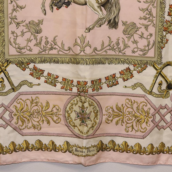 HERMES Carre 90 Scarf ""LVDOVICVS MAGNVS"" Silk Pink Auth 207508