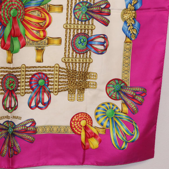 HERMES Carre 90 Scarf ""LES RUBANS DU CHEVAL"" Silk Purple Auth 207509