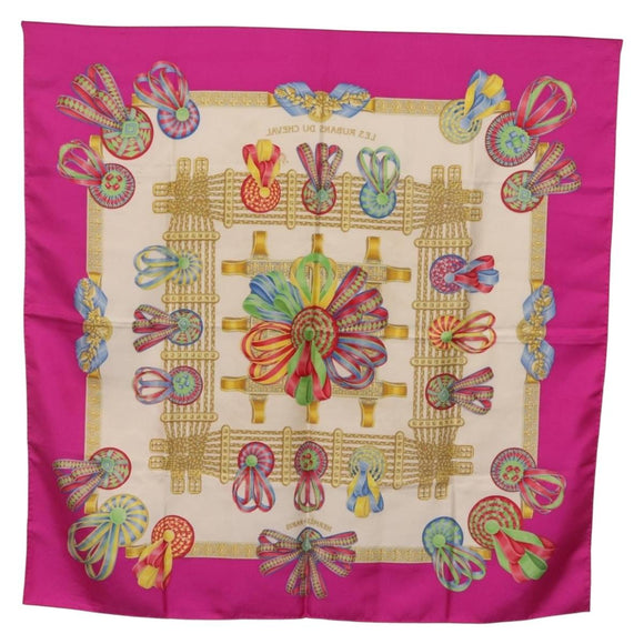 HERMES Carre 90 Scarf ""LES RUBANS DU CHEVAL"" Silk Purple Auth 207509