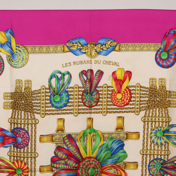 HERMES Carre 90 Scarf ""LES RUBANS DU CHEVAL"" Silk Purple Auth 207509