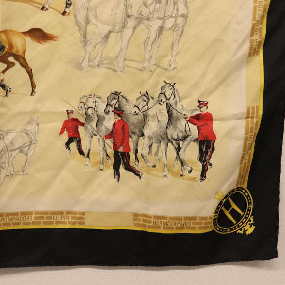 HERMES Carre 90 Scarf ""LES HARAS NATIONAUX"" Silk Black Auth 207510