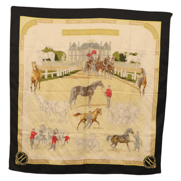 HERMES Carre 90 Scarf ""LES HARAS NATIONAUX"" Silk Black Auth 207510