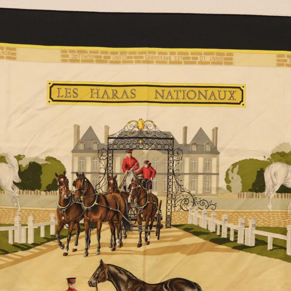 HERMES Carre 90 Scarf ""LES HARAS NATIONAUX"" Silk Black Auth 207510