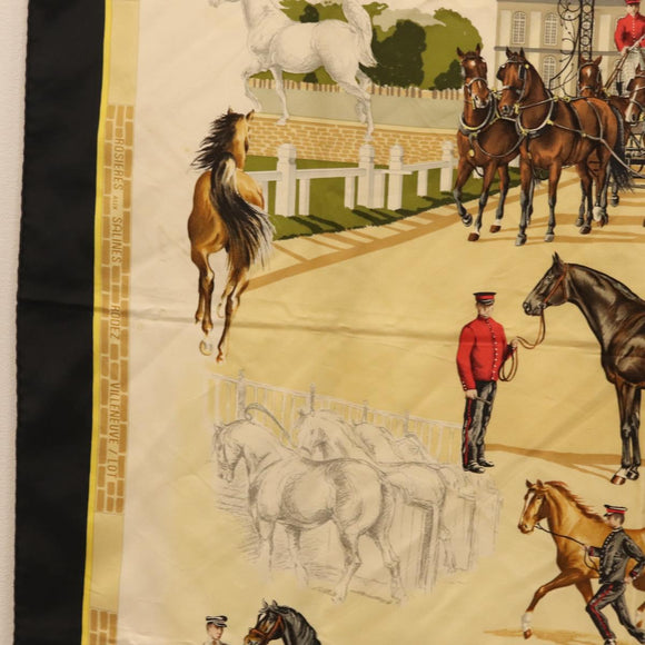 HERMES Carre 90 Scarf ""LES HARAS NATIONAUX"" Silk Black Auth 207510