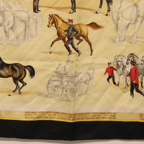 HERMES Carre 90 Scarf ""LES HARAS NATIONAUX"" Silk Black Auth 207510