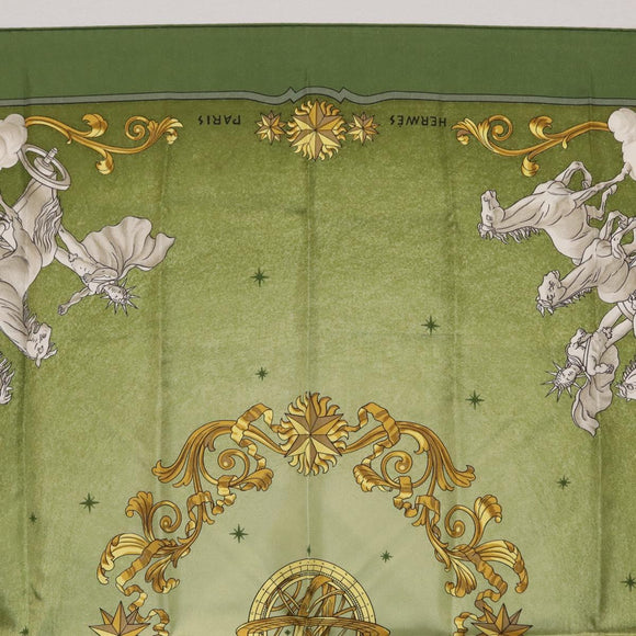 HERMES Carre 90 Scarf ""COSMOS"" Silk Green Auth 207511