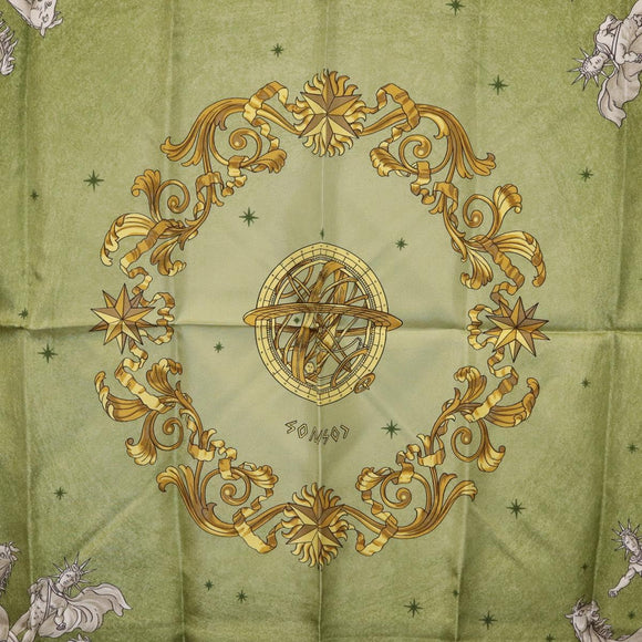 HERMES Carre 90 Scarf ""COSMOS"" Silk Green Auth 207511