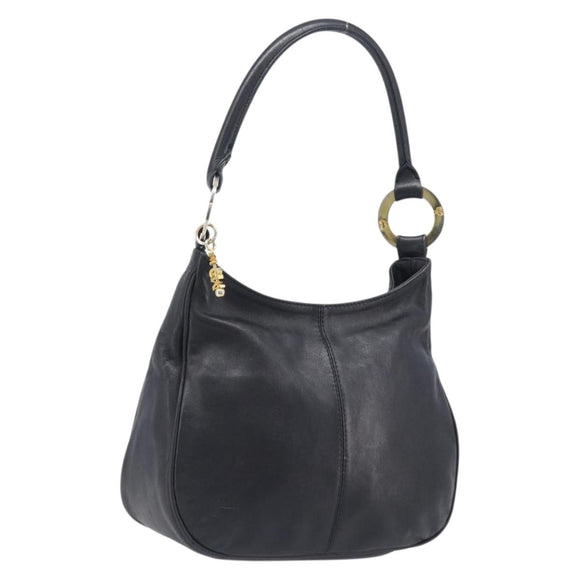 MCM Shoulder Bag Leather Black Gold Auth 207521