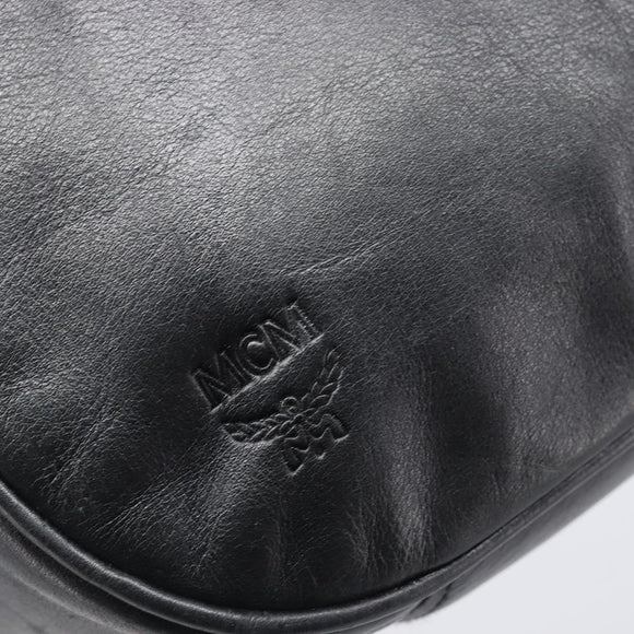MCM Shoulder Bag Leather Black Gold Auth 207521