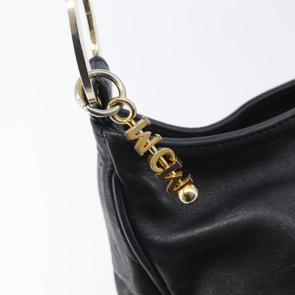 MCM Shoulder Bag Leather Black Gold Auth 207521