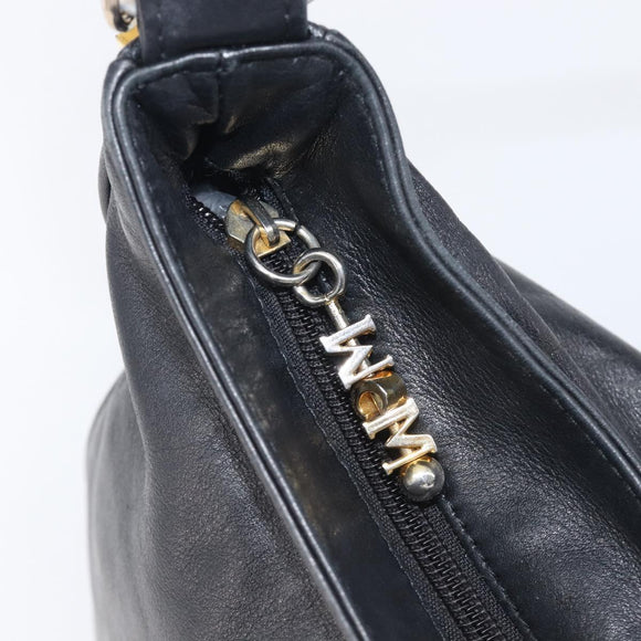 MCM Shoulder Bag Leather Black Gold Auth 207521