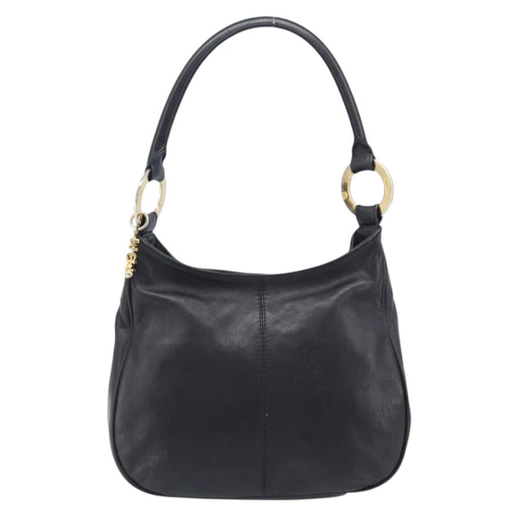 MCM Shoulder Bag Leather Black Gold Auth 207521