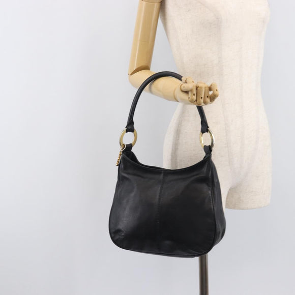 MCM Shoulder Bag Leather Black Gold Auth 207521