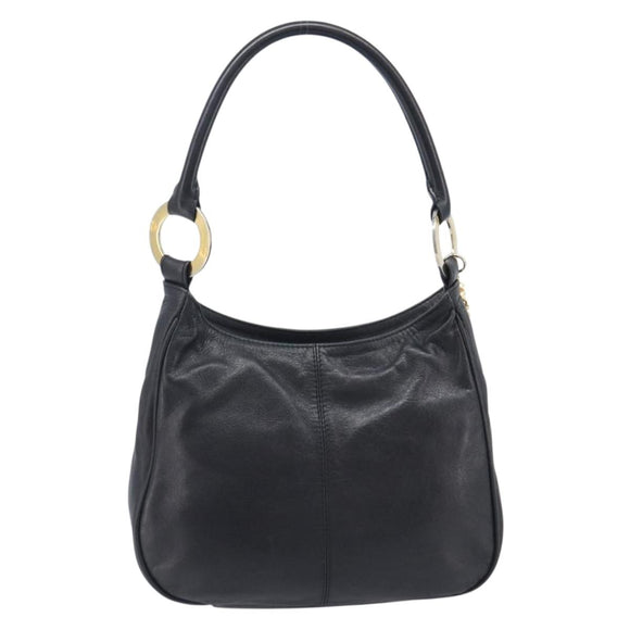 MCM Shoulder Bag Leather Black Gold Auth 207521