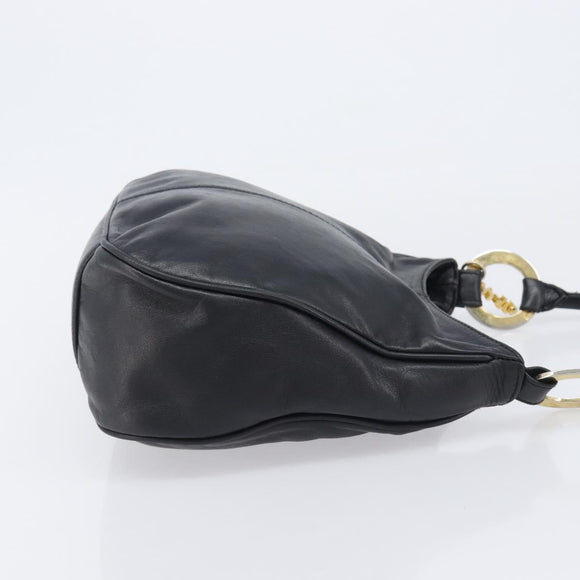 MCM Shoulder Bag Leather Black Gold Auth 207521